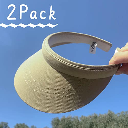 2 Pack Visor Women Men Sun Hat Clip On Visors Adjustable Sport Wide Brim Cap - color: Khaki