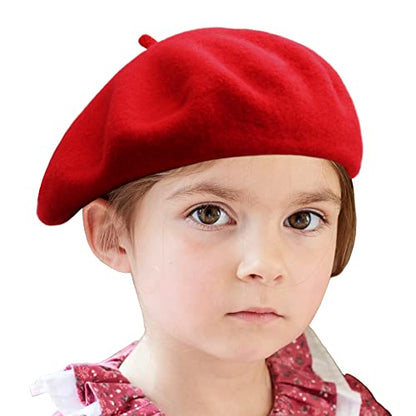 Wheebo Berets for Kids Wool French Beret Hats Artist Painter Hats for Little Girls Boys Solid Color Style - color: Red