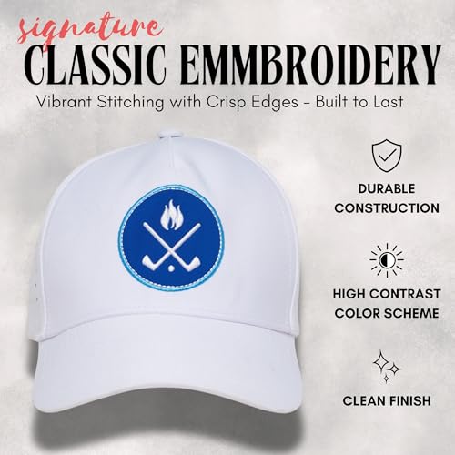 Funky Junque Mens High Crown Golf Hat, Performance Golf Cap - color: Crossed Golf Clubs - White