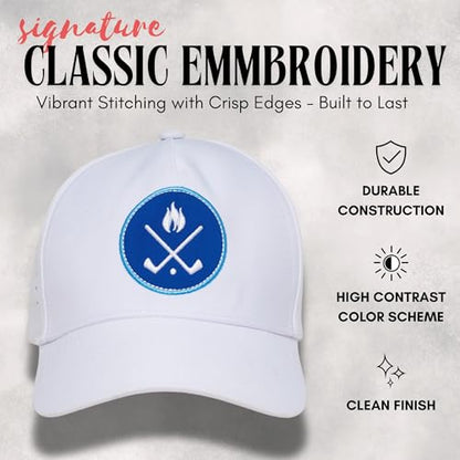 Funky Junque Mens High Crown Golf Hat, Performance Golf Cap - color: Crossed Golf Clubs - White