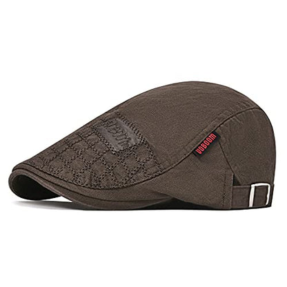 VOBOOM Men Cotton Adjustable Newsboy Beret Ivy Cap Cabbie Flat Hat - color: Coffee