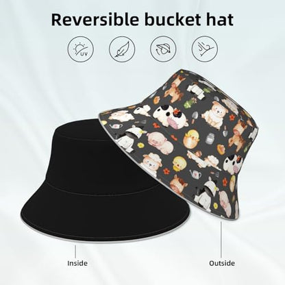 Bucket Hat for Men Women Packable Reversible Printed Summer Hats - color: Black7