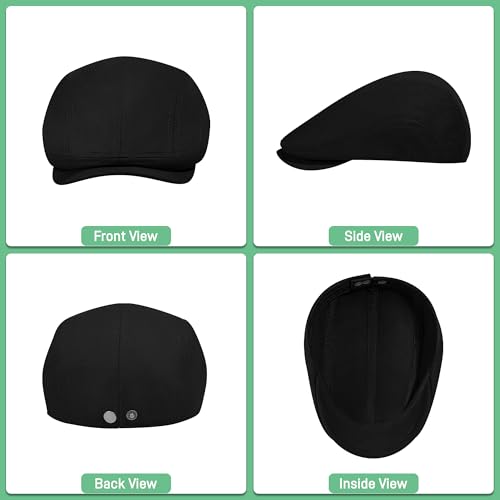 100% Cotton Newsboy Cap for Men Adjustable Flat Gatsby Ivy Cabbie Beret Hat for Summer Driving Hunting - color: Black-bb, size: Medium
