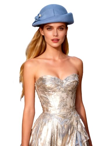Women Wool Felt Ribbon French Fashion Vintage Millinery Beret Hats Top Cap Ladies Party Wedding Fedoras Chapeau - color: Light Blue 5