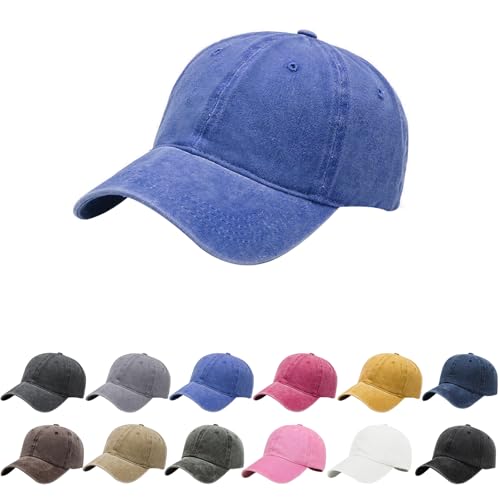 AOMIG Baseball Cap Women Men, Cotton Adjustable Dad Hat, Plain Vintage Washed Distressed Polo Hat, Golf Running Ball Cap - color: Royal Blue