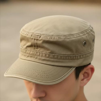 Army Cadet Cap for Men Women Military Flat Top Cap Adjustable Cotton Basic Baseball Cap - color: Coffee