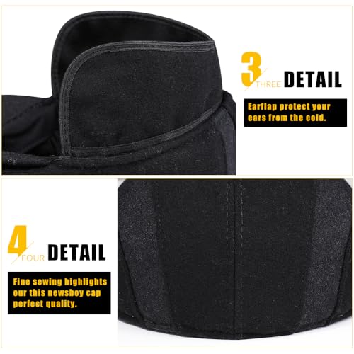 Sumolux Mens Newsboy Cap Winter Beret Hat Cabbie Flat Cap - color: C Black