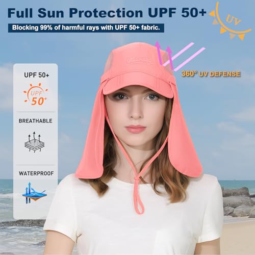 Surblue Baseball Sun Cap with Removable Neck Flap and Face Mask UPF 50+ - color: Pink, size: Small