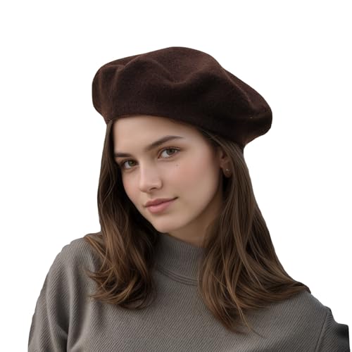 Women's Wool Beret: 70% Wool French Hat for Daily, Lightweight & Chic Berets for Women - color: Coffee