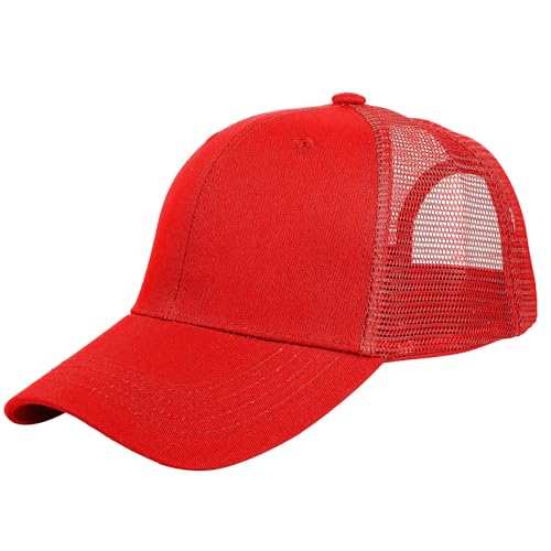 Falari Trucker Hat Baseball Cap Structured Plain Design 6 Panel, Adjustable Size - color: 1pk Red