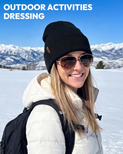 Beanie for Men Women, Winter Double Layer Warm Hat Skull Cap - color: Black+camel+purple