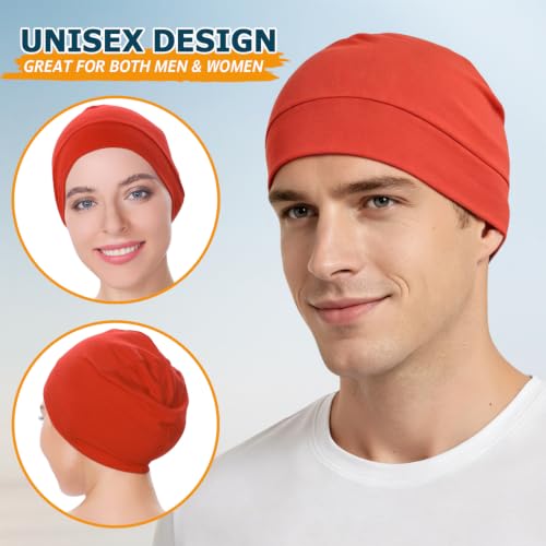Headshion 100% Cotton Skull Caps Beanie Sleeping Hats for Men Women - color: Red & Orange Red