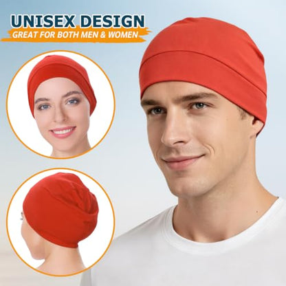 Headshion 100% Cotton Skull Caps Beanie Sleeping Hats for Men Women - color: Red & Orange Red