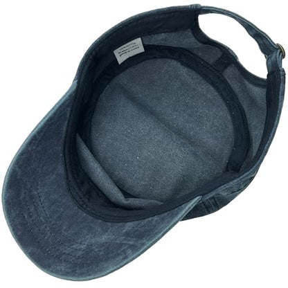 Washed Cotton Military Hat Cadet Cap Army Flat Top Basic Everyday - color: Navy, size: X-Small-Small