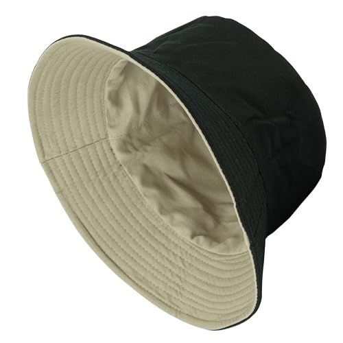 Gelante Reversible Bucket Hat for Men and Women - Cotton, Outdoor Sun Protection Bucket Hats. - color: Khaki/Black