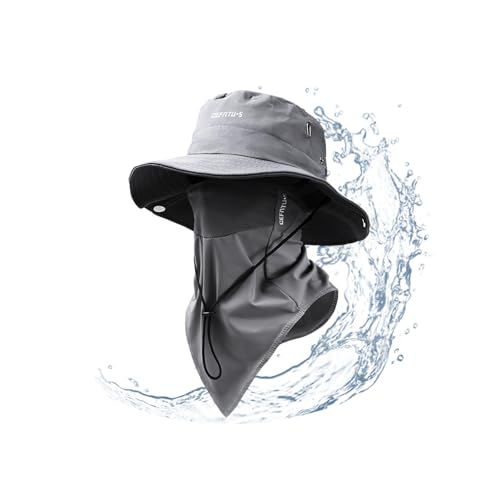 Wide-Brimmed Sun Hat,Fishing Hat,for Beach Fishing, Hiking,Camping,with Cooling Silk Mask to Block Mosquitoes(Hat + Mask) - color: Gray