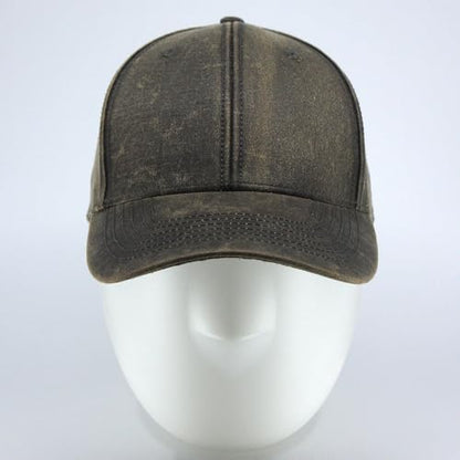 Heavy Washed Coated Canvas Wax-Look Adjustable Low Profile Men Women Baseball Cap - color: Structured Brown S