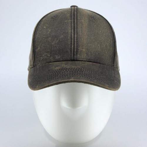 Heavy Washed Coated Canvas Wax-Look Adjustable Low Profile Men Women Baseball Cap - color: Structured Brown M