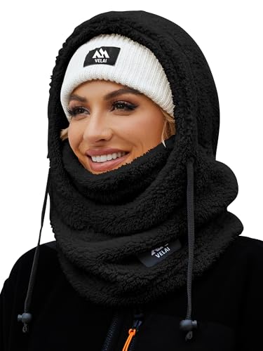 Balaclava Fleece Ski Mask Winter Face Masks Windproof Hooded Scarf - color: Black