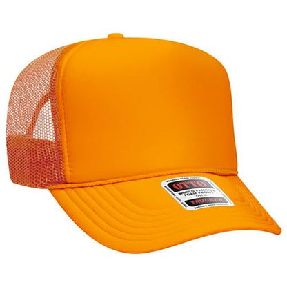 OTTO Polyester Foam Front 5 Panel High Crown Mesh Back Trucker Hat - color: N. Orange