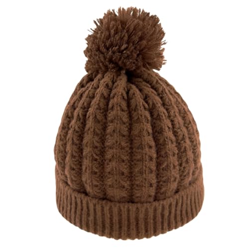 Humble Hilo Knit Hats Beanies for Women Winter Pom Beanie Men or Women Beanies Cable Knit Beanie - color: Brown Pom Pom