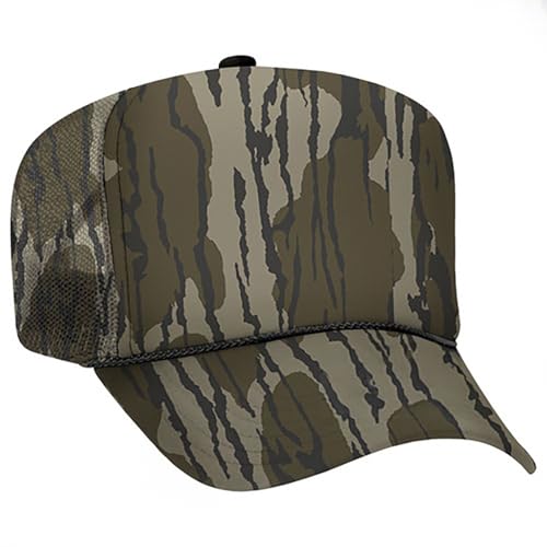 Ashen Fane Polyester Foam Front 5 Panel High Crown Mesh Back Trucker Hat - color: Bark Camo