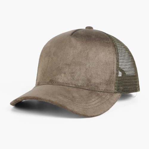 Suede Mesh Back Baseball Caps for Men Women Trendy Trucker Hats Dad Hat Sports Hat Breathable Snapback Hats 2025 - color: Olive
