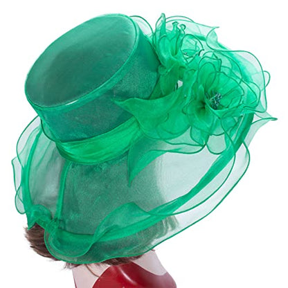 Lawliet Womens Dressy Wide Brim Church Wedding Occasion Sun Hat A613 - color: Green