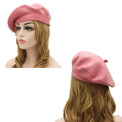 Wheebo Reversible Solid Color French Beret Hat for Women and Girls - color: Pink1