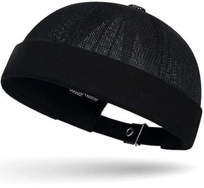 Mens Mesh Brimless Cap with No Brim, Summer Docker Cap Beanie Hat Flip Sailor Skullcap Breathable - color: Black 2