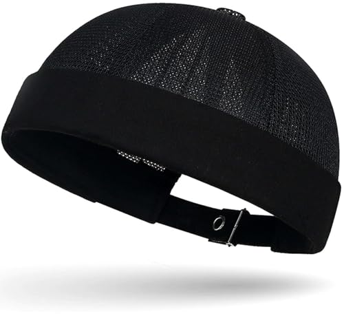 Mens Mesh Brimless Cap with No Brim, Summer Docker Cap Beanie Hat Flip Sailor Skullcap Breathable - color: Black 2