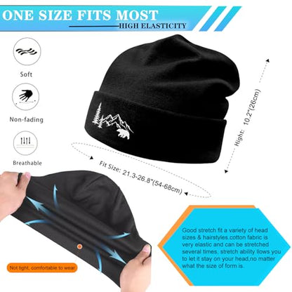 Black Knit Beanie Hat for Men Bear Classic Adult Beanie Cap Winter Warm Knitted Hat for Men Women Skull Hip Hop Cap for Men - color: Bear & Mountain
