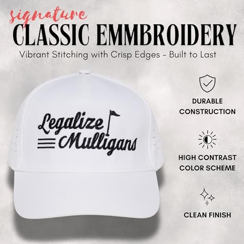 Funky Junque Mens High Crown Golf Hat, Performance Golf Cap - color: Legalize Mulligans - White