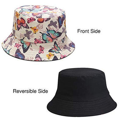 Umeepar Unisex Reversible Packable Bucket Hat Sun Hat for Men Women - color: Beige Butterfly