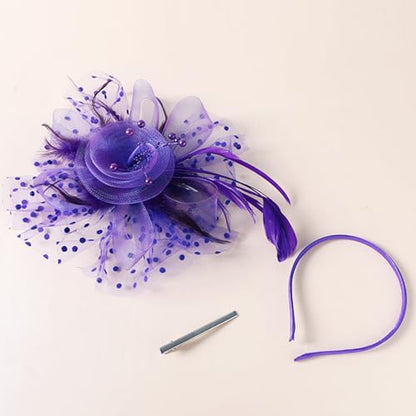 WLBON Fascinators Hat 20s 50s Headband Hair Clips Flower Mesh Veil Feather Headpiece Headwear Women Halloween Carnival Cocktail Wedding Church Cosplay Dress Up Birthday Tea Party Accessories Purple - color: Purple Tone