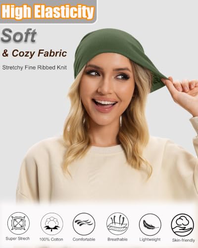 ROYBENS Thin 100% Cotton Beanie for Men Women Lightweight Slouchy Chemo Hat - color: 1pcs-army Green
