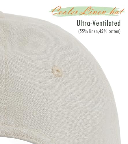 Linen Cotton Baseball Cap, Summer Breathable Dad Hat Men Women - color: Beige