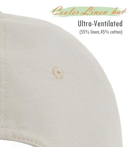 Linen Cotton Baseball Cap, Summer Breathable Dad Hat Men Women - color: Beige