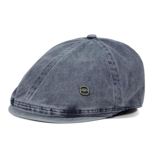 CLAPE Washed Denim Flat Cap for Men, Vintage Newsboy Scally Driver Hat, Adjustable Fit - color: Nb2610-washeddarkblue