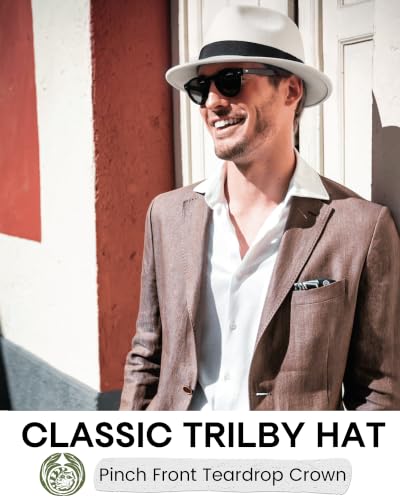 FURTALK Fedora Hats for Men Women Short Brim Felt Trilby Hat with Ribbon - color: Ivory
