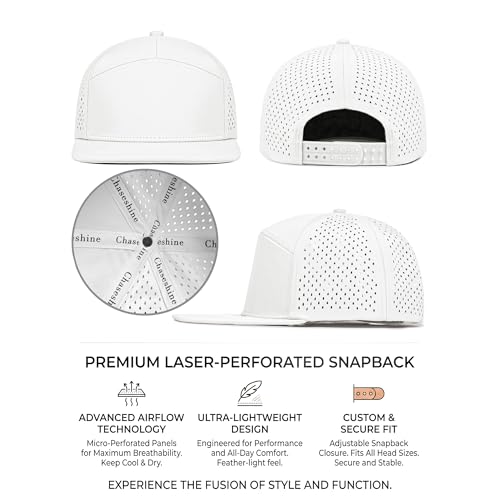 4 Inclusive Sizes Performance Flat Brim Trucker Hat Men Women, 7 Panel Snapback Running - color: 62.white