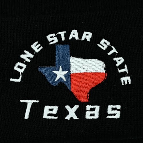 Black Beanie Hat for Men Women Embroidered Knit Winter Beanies Cap - color: Texas