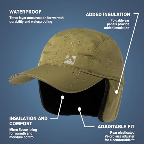 TOP-EX Oversize XL XXL Men's Waterproof Winter Baseball Cap Fleece Earflap Trapper Hat for Cold Weather Large Heads - color: Green, size: X-Large-XX-Large