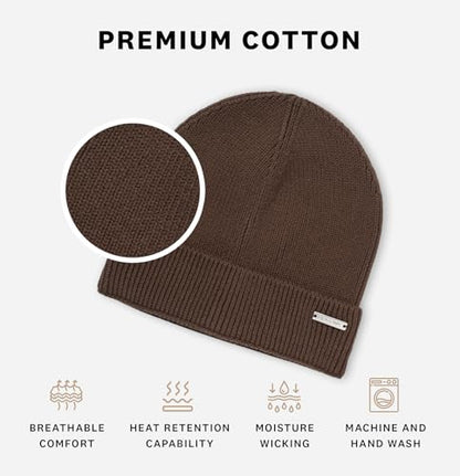 Revony 100% Cotton Men’s Skull Beanie – Soft, Structured, Everyday Comfort - color: Dark Brown