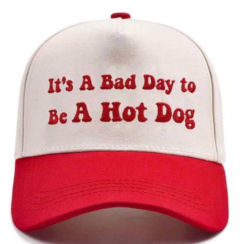Funny Trucker Hats Embroidered Vintage Snapback Hat for Women Put It On My Husband's Tab Hats Gag Gifts Baseball Cap Red - color: It's a Bad Day to Be a Hot Dog Red