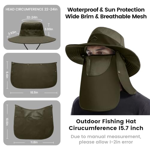 Sun Hats for Men Women UPF 50+ Waterproof Bucket Hat - color: Army Green