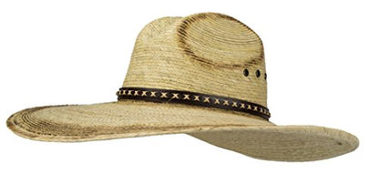 Sombreros de Hombre De Palma, Burnt Stain Big Brimmed Western Mexican Palm Leaf Sombrero Buffalo Bill Sharpshooter Cowboy Hat, Flex Fit Natural, Large