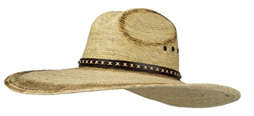 Sombreros de Hombre De Palma, Burnt Stain Big Brimmed Western Mexican Palm Leaf Sombrero Buffalo Bill Sharpshooter Cowboy Hat, Flex Fit Natural, Large