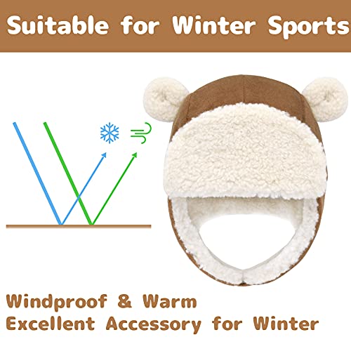 Olreco Baby Winter Hat Toddler Winter Hat Thick Sherpa Lined Infant Baby Hats with Bear Ears Toddler Trapper Hats for Kids - color: Brown, size: 12-24 Months