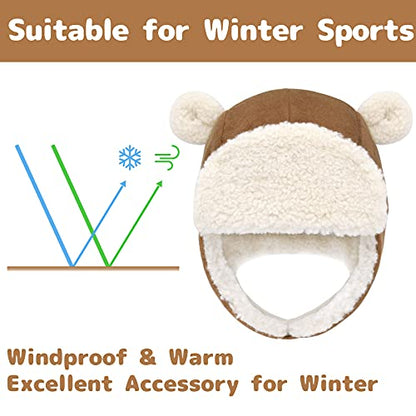 Olreco Baby Winter Hat Toddler Winter Hat Thick Sherpa Lined Infant Baby Hats with Bear Ears Toddler Trapper Hats for Kids - color: Brown, size: 12-24 Months